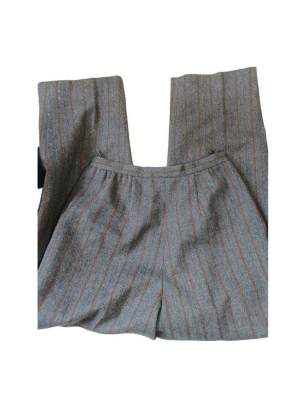 Wide Leg Pinstripe Trousers in Gray with Brown Stripe